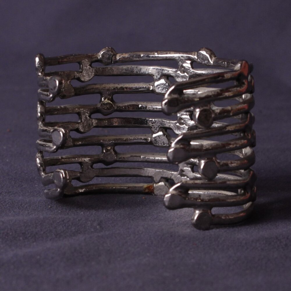 Silver Stack Ring Cuff Bracelet - Silver Plated - image 6